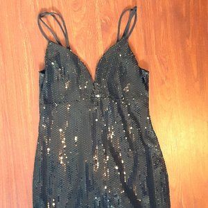 Black Sequin Plunge Neckline Short Cocktail Dress